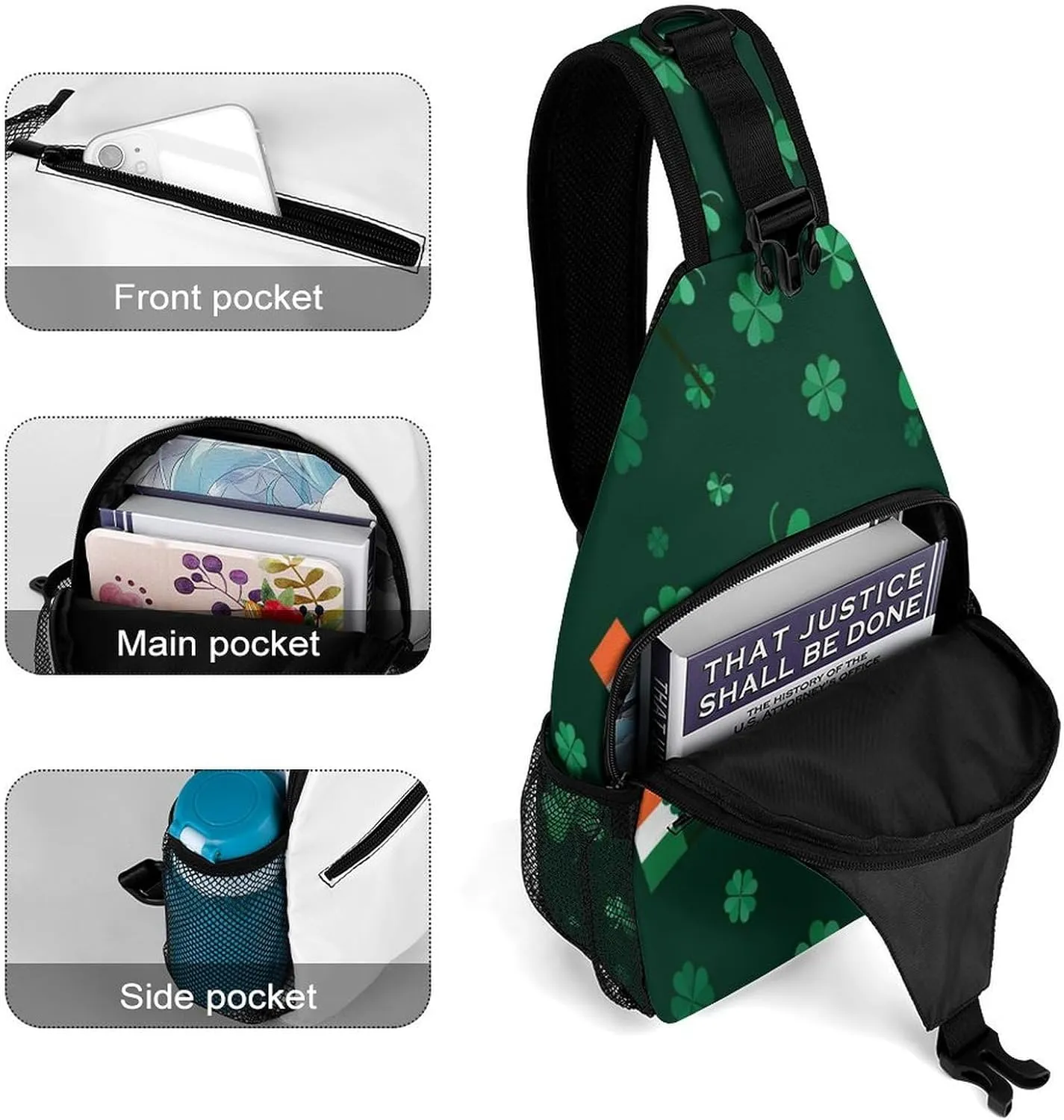 Men & Women Gym Bags Sack Daypack Outdoor Backpack, for Clover And Irish Flag Green Sling Bag Backpack Backpacking for Climbing Camping Cycling Travel - Tactical Satchel