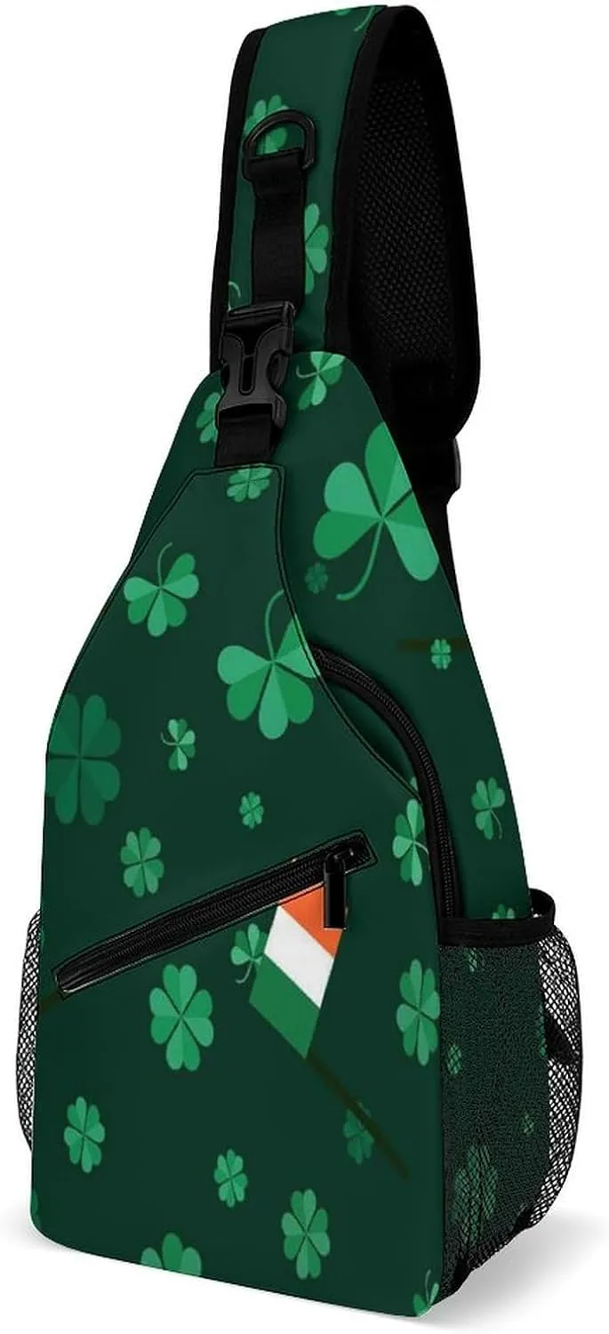 Men & Women Gym Bags Sack Daypack Outdoor Backpack, for Clover And Irish Flag Green Sling Bag Backpack Backpacking for Climbing Camping Cycling Travel - Tactical Satchel