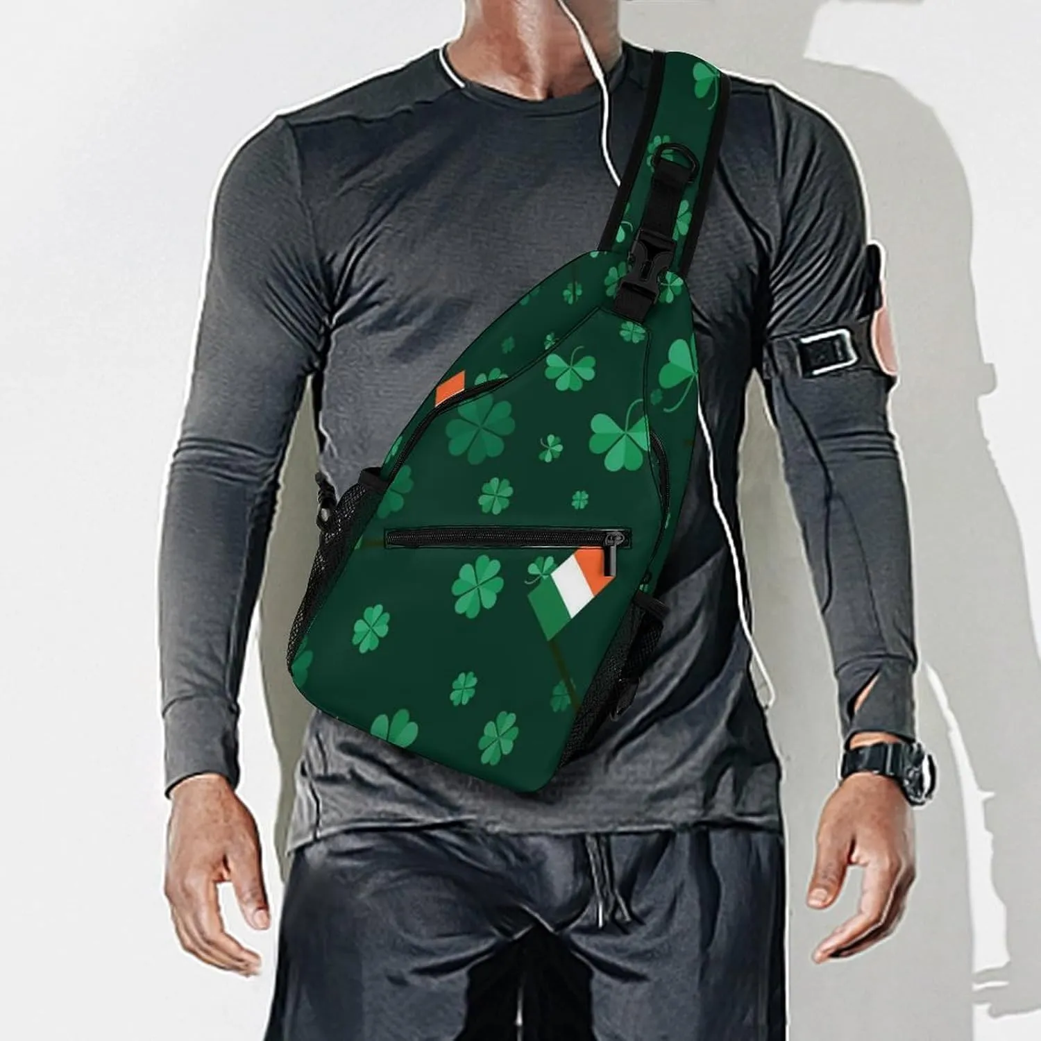Men & Women Gym Bags Sack Daypack Outdoor Backpack, for Clover And Irish Flag Green Sling Bag Backpack Backpacking for Climbing Camping Cycling Travel - Tactical Satchel