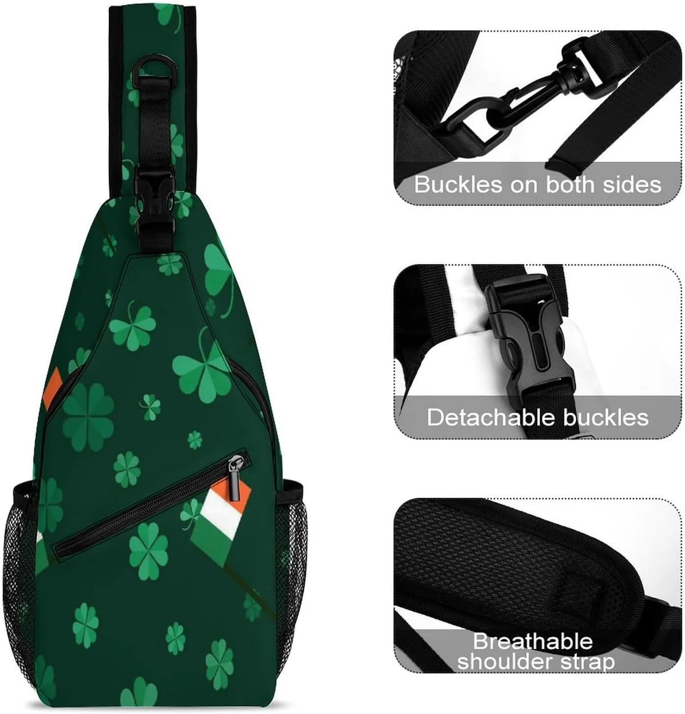 Men & Women Gym Bags Sack Daypack Outdoor Backpack, for Clover And Irish Flag Green Sling Bag Backpack Backpacking for Climbing Camping Cycling Travel - Tactical Satchel