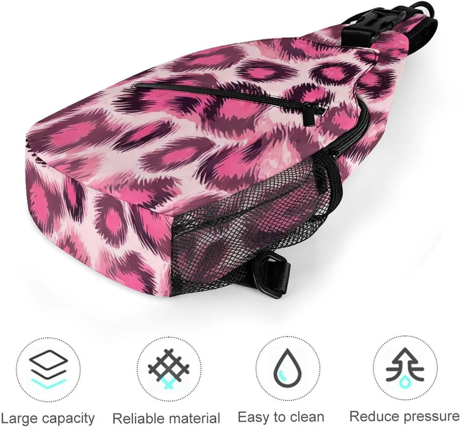 Men & Women Gym Crossbody Sack Satchel Outdoor Hiking Bag, Animal Skin Fur Camouflage Pink Leopard Print Sling Backpack Rucksack for Outdoors Running Climbing - Handy Tote Bags