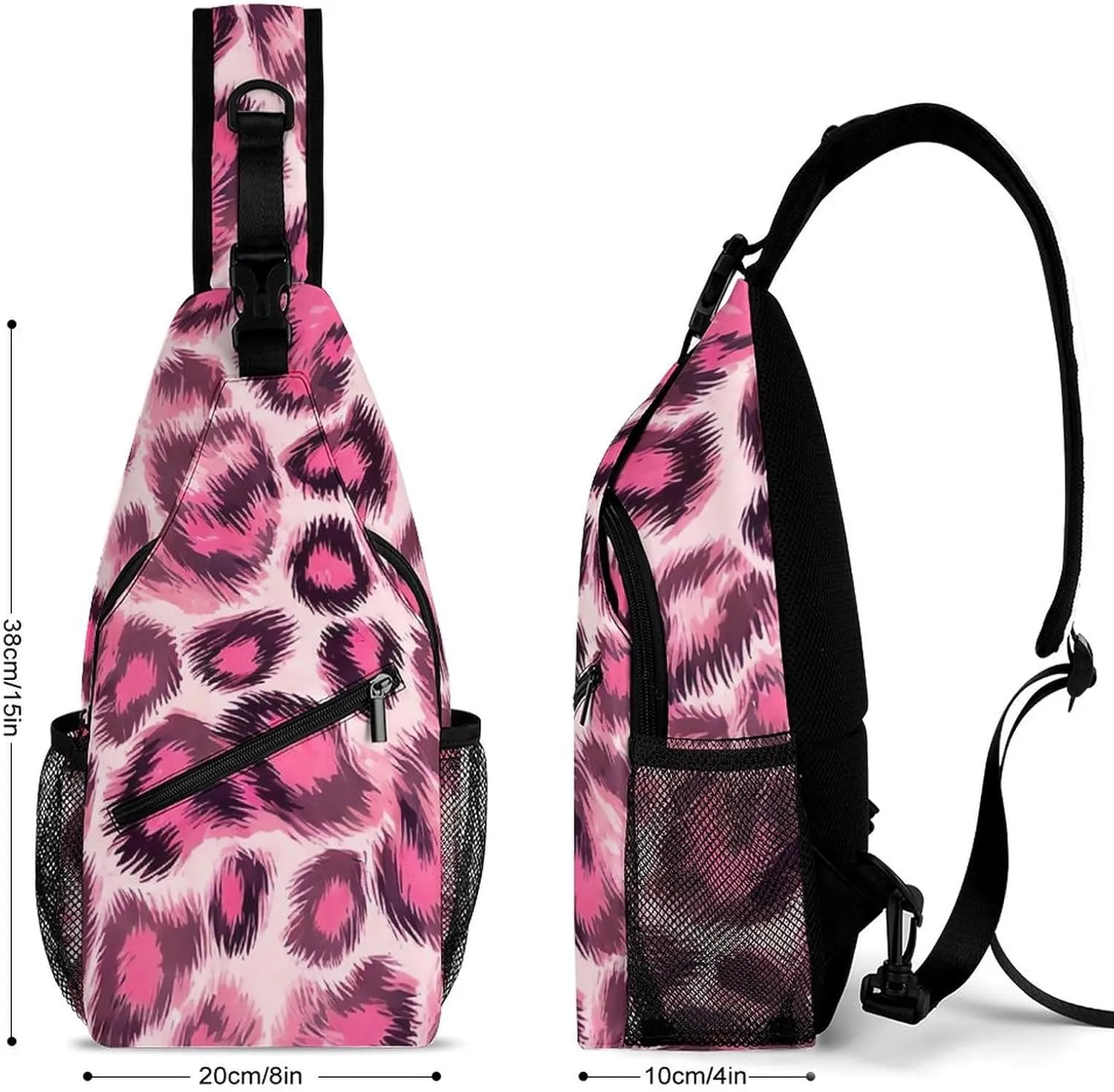 Men & Women Gym Crossbody Sack Satchel Outdoor Hiking Bag, Animal Skin Fur Camouflage Pink Leopard Print Sling Backpack Rucksack for Outdoors Running Climbing - Handy Tote Bags