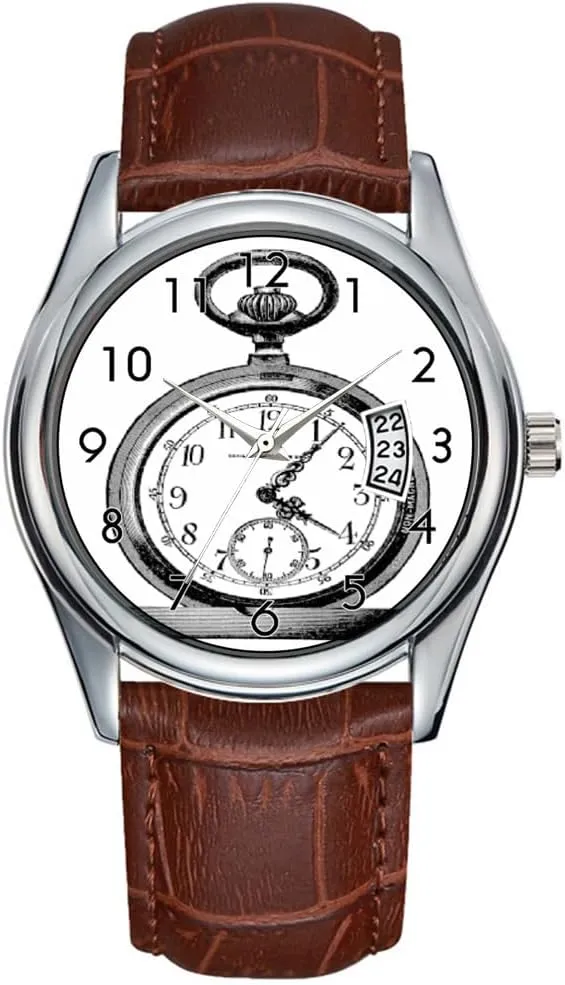 Men Watch Casual Waterproof Quartz Watches Clock Date Classic Business Brown Leather Christmas Wristwatch Pocket Watch Vintage Newspaper Ad