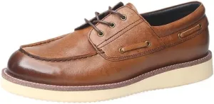 Men's Casual Leather Shoes Thick-Soled Comfortable Shoes Round Toe Fashion Non-Slip Rubber Soft Sole Lace-ups Durability Shoes(White-Patch Five-Pointed star4,7.5)