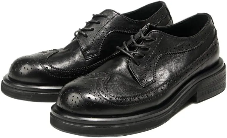 Men's Round Toe Dress Shoes Brogue Carved Upper Casual Lace-ups Shoes Lightweight Men's Leather Upper Anti Slip Sole Meticulous Versatile Shoes(D,9)