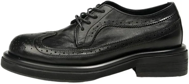 Men's Round Toe Dress Shoes Brogue Carved Upper Casual Lace-ups Shoes Lightweight Men's Leather Upper Anti Slip Sole Meticulous Versatile Shoes(D,9)