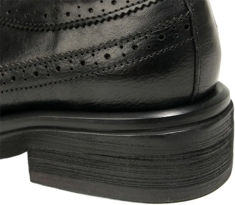 Men's Round Toe Dress Shoes Brogue Carved Upper Casual Lace-ups Shoes Lightweight Men's Leather Upper Anti Slip Sole Meticulous Versatile Shoes(D,9)