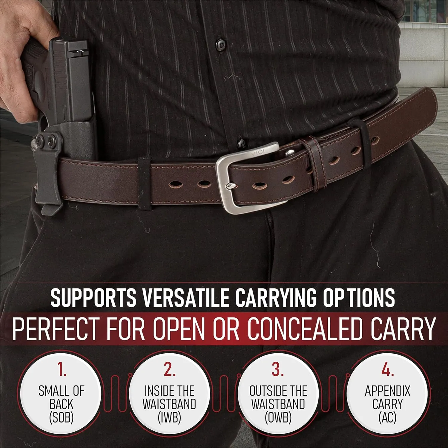 Men's Steel Core Leather Gun Belt for Concealed Carry
