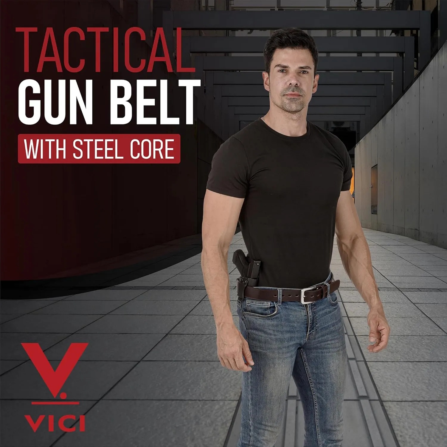 Men's Steel Core Leather Gun Belt for Concealed Carry