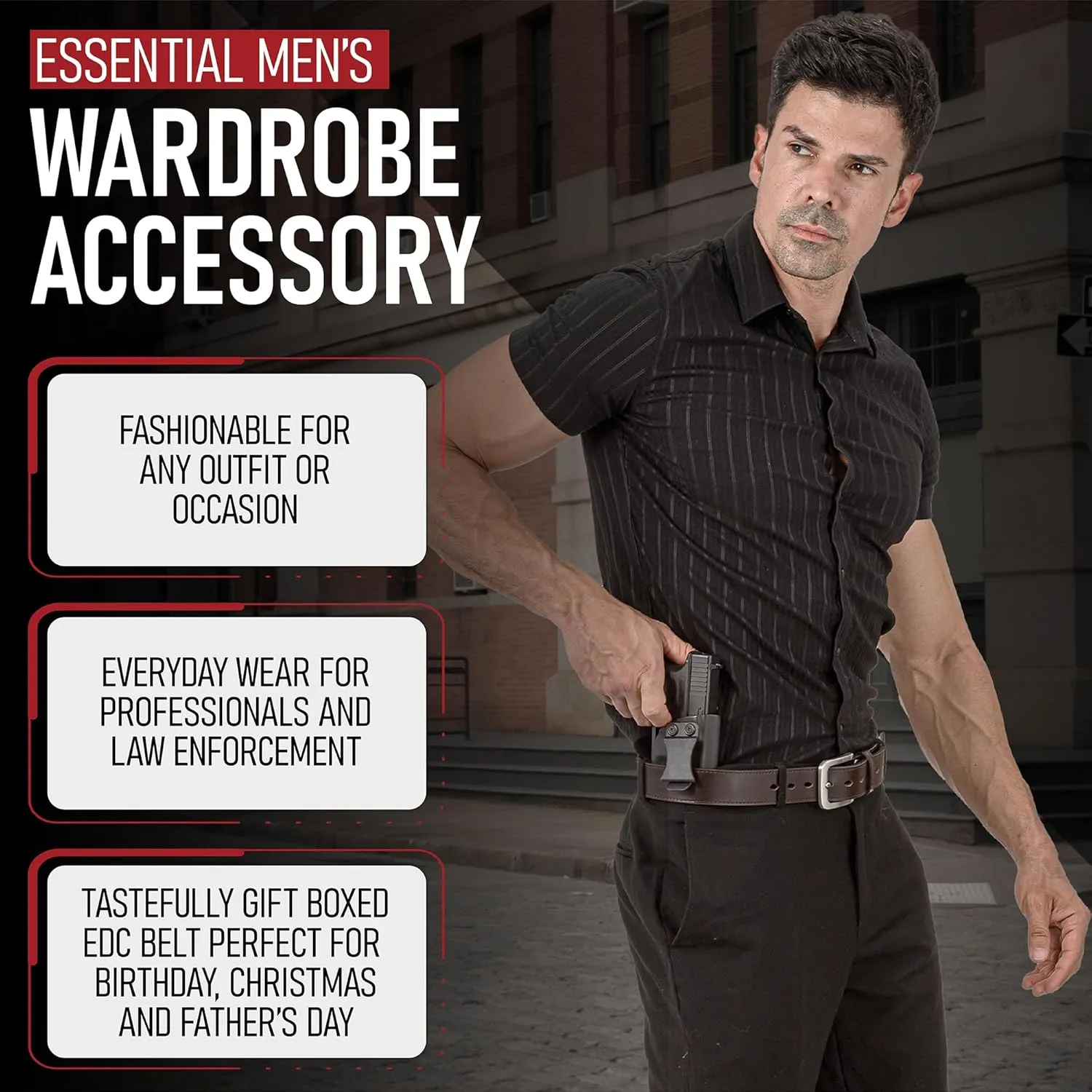 Men's Steel Core Leather Gun Belt for Concealed Carry