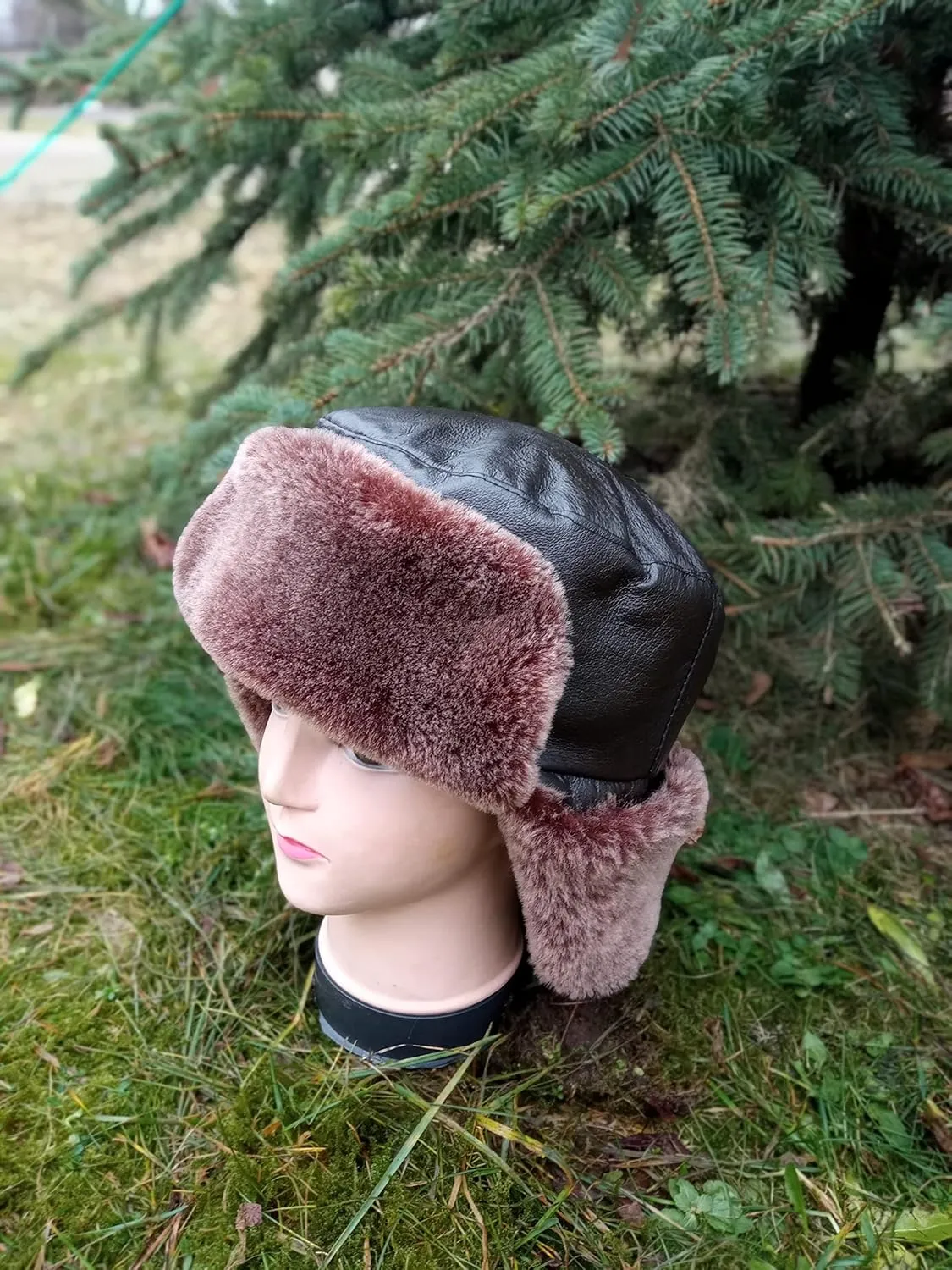 Mens winter sheepskin earflaps.Warm winter hat.original mens earflaps.Christmas gift.bomber hat.hunter hat.fisherman hat.leather earflaps.fathers day gift (57-58 cm)