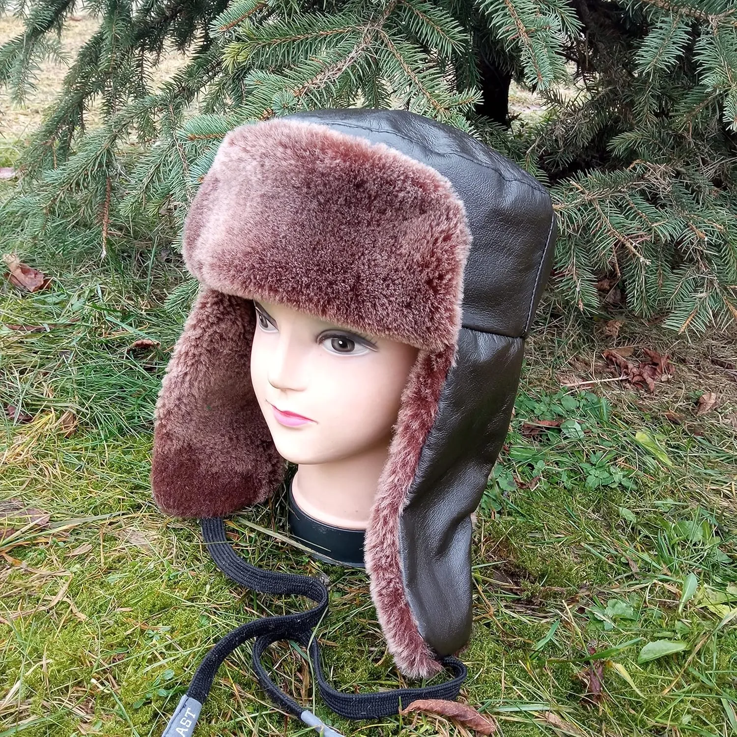 Mens winter sheepskin earflaps.Warm winter hat.original mens earflaps.Christmas gift.bomber hat.hunter hat.fisherman hat.leather earflaps.fathers day gift (57-58 cm)