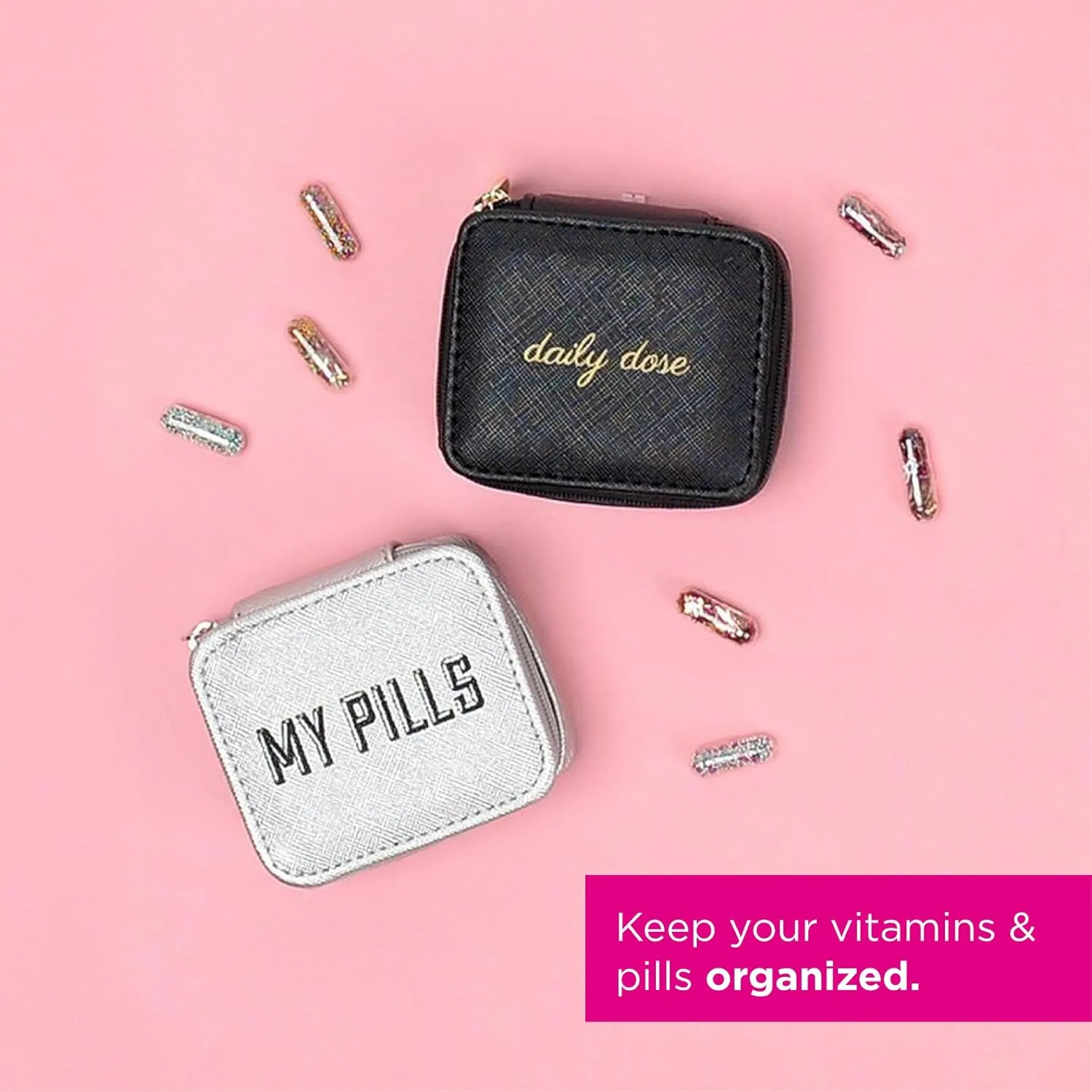 Miamica Zippered Pill Case with 7-Day Removable Plastic Medicine Organizer, Yellow, 3.5” L x 2.75” W x 1.25” H – Keep Your Vitamins and Pills Organized – Compact and Sleek Pill Box
