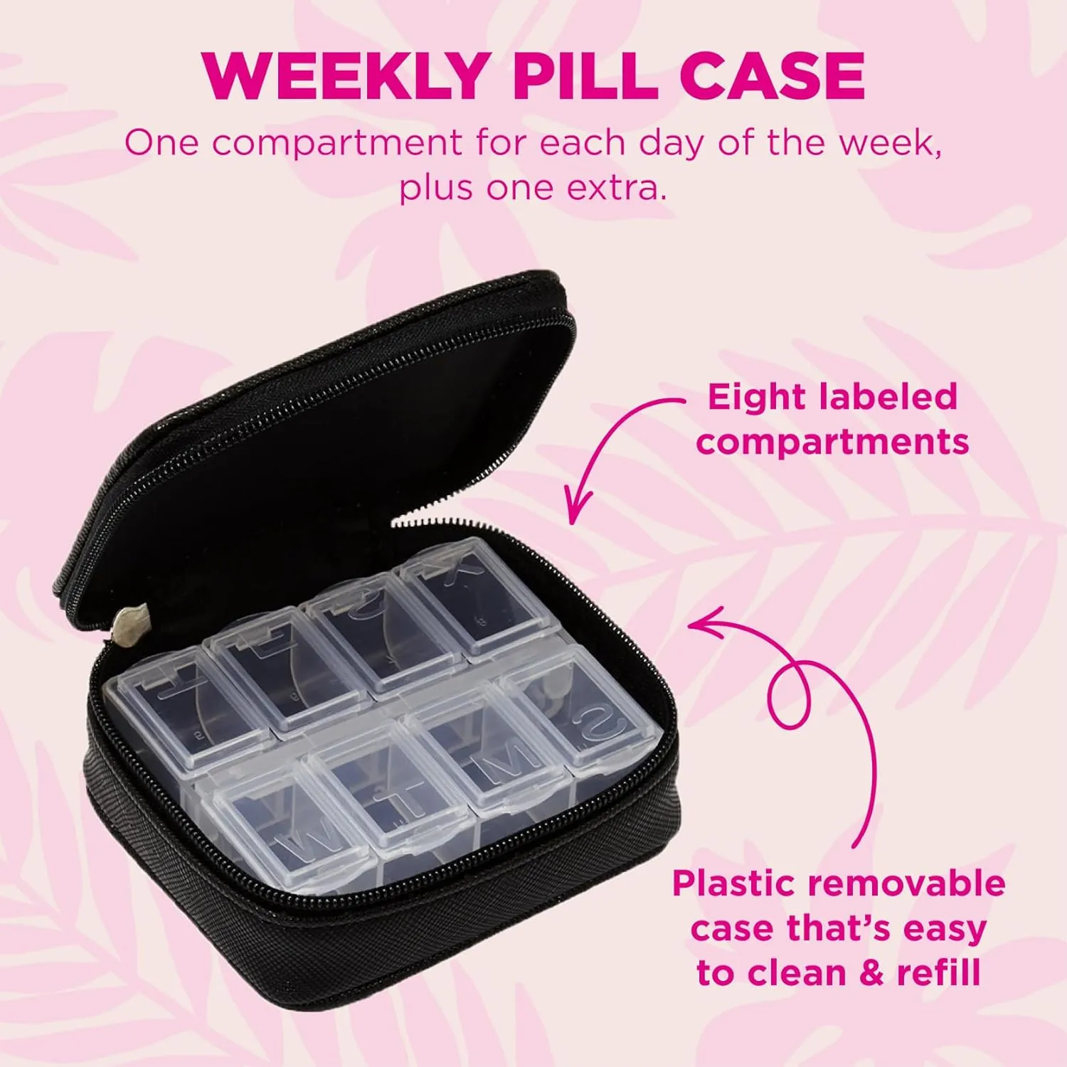 Miamica Zippered Pill Case with 7-Day Removable Plastic Medicine Organizer, Yellow, 3.5” L x 2.75” W x 1.25” H – Keep Your Vitamins and Pills Organized – Compact and Sleek Pill Box