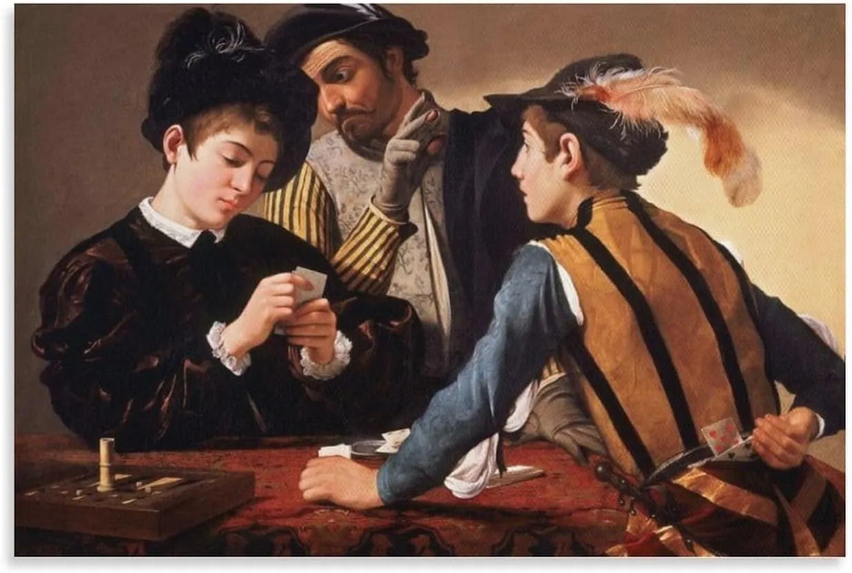 Michelangelo Merisi Da Caravaggio Artwork-The Cardsharp Poster Canvas Wall Art For Room Aesthetic And Decor Poster For Bedroom Living Room Bathroom Kitchen Office Decor 08x12inch(20x30cm) Unframe-styl