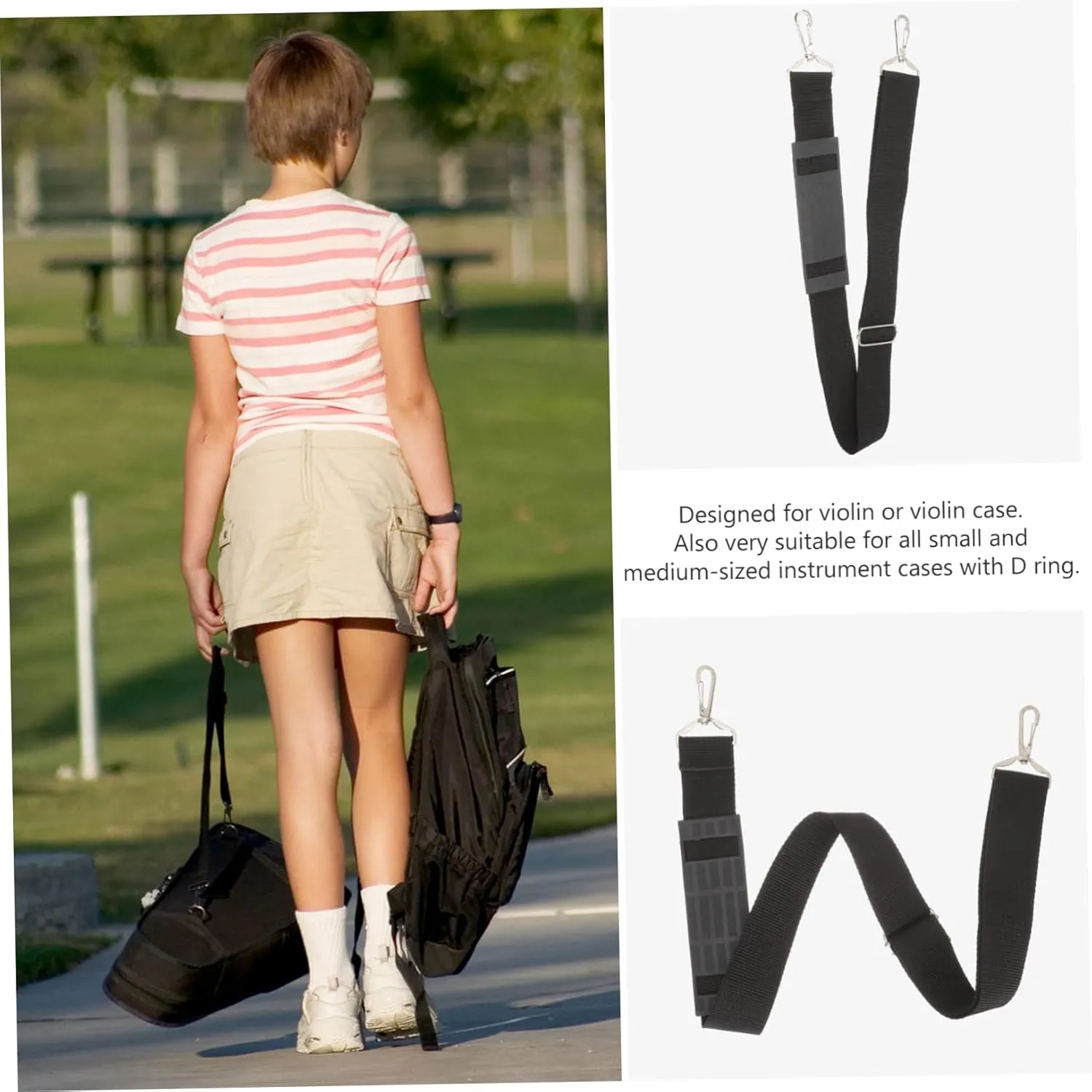 Mikinona 2pcs Violin Carrying Bag Strap with Shoulder Pads Violin Case Strap Portable Musical Instrument Storage Pouch Metal Buckle Ends Easy to Clean