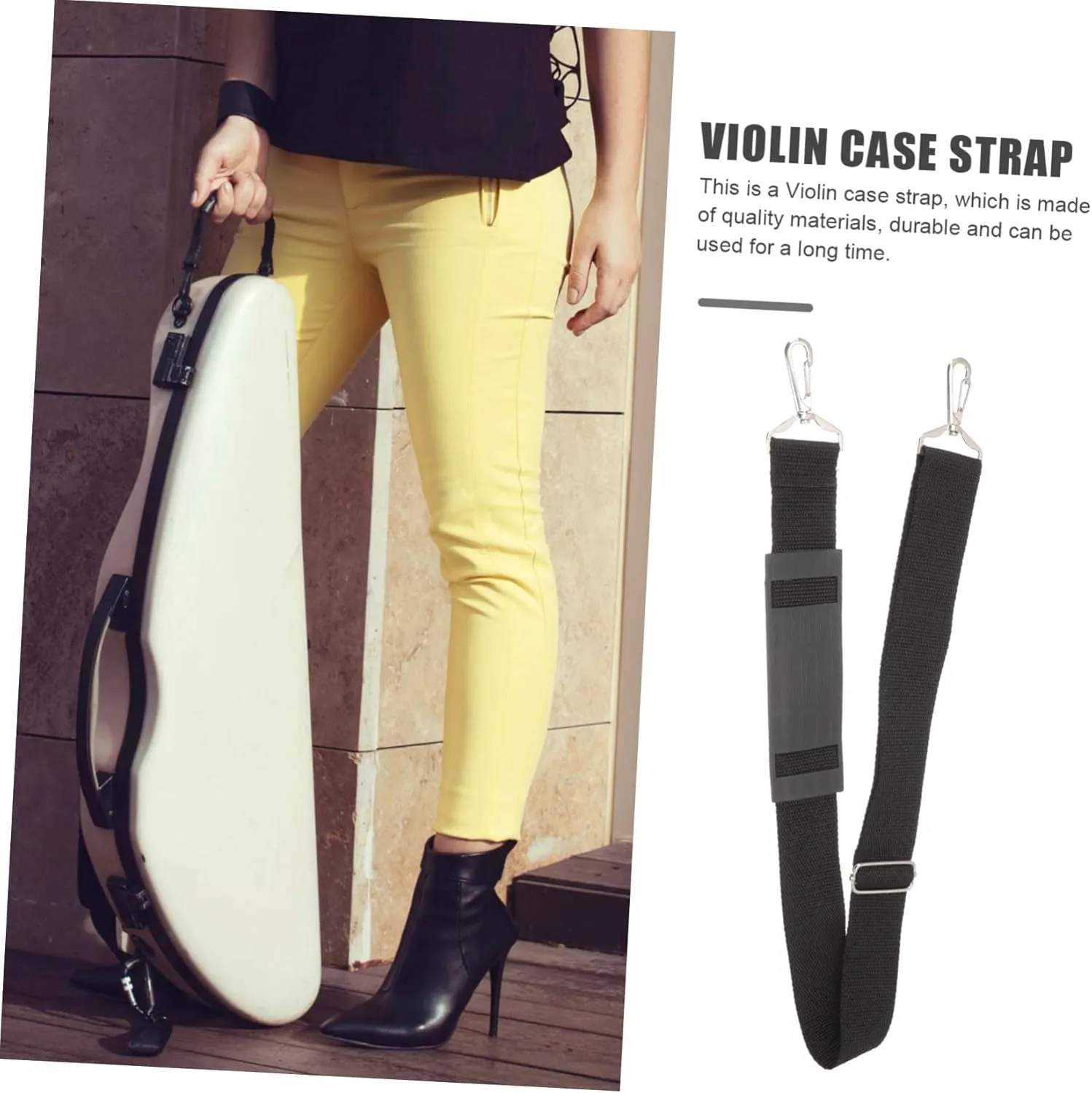 Mikinona 2pcs Violin Carrying Bag Strap with Shoulder Pads Violin Case Strap Portable Musical Instrument Storage Pouch Metal Buckle Ends Easy to Clean