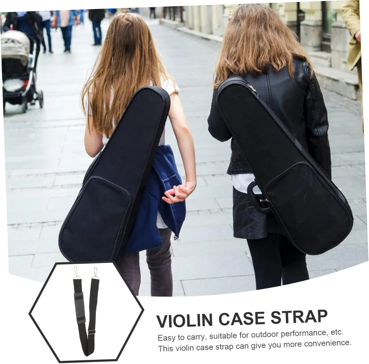 Mikinona 2pcs Violin Carrying Bag Strap with Shoulder Pads Violin Case Strap Portable Musical Instrument Storage Pouch Metal Buckle Ends Easy to Clean