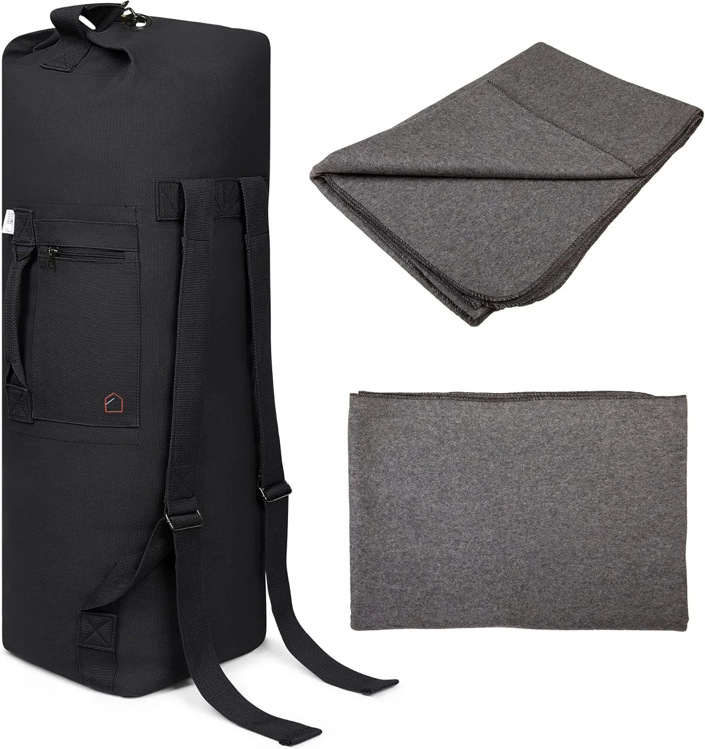Military Duffle Bags   Camping Wool Blankets in Black Camo and Gray by Farm Blue