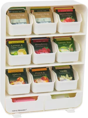 Mind Reader Bag, Tea Station Organizer Countertop Storage, Kitchen, Plastic, 10.25"L x 3.25"W x 13.75"H, White