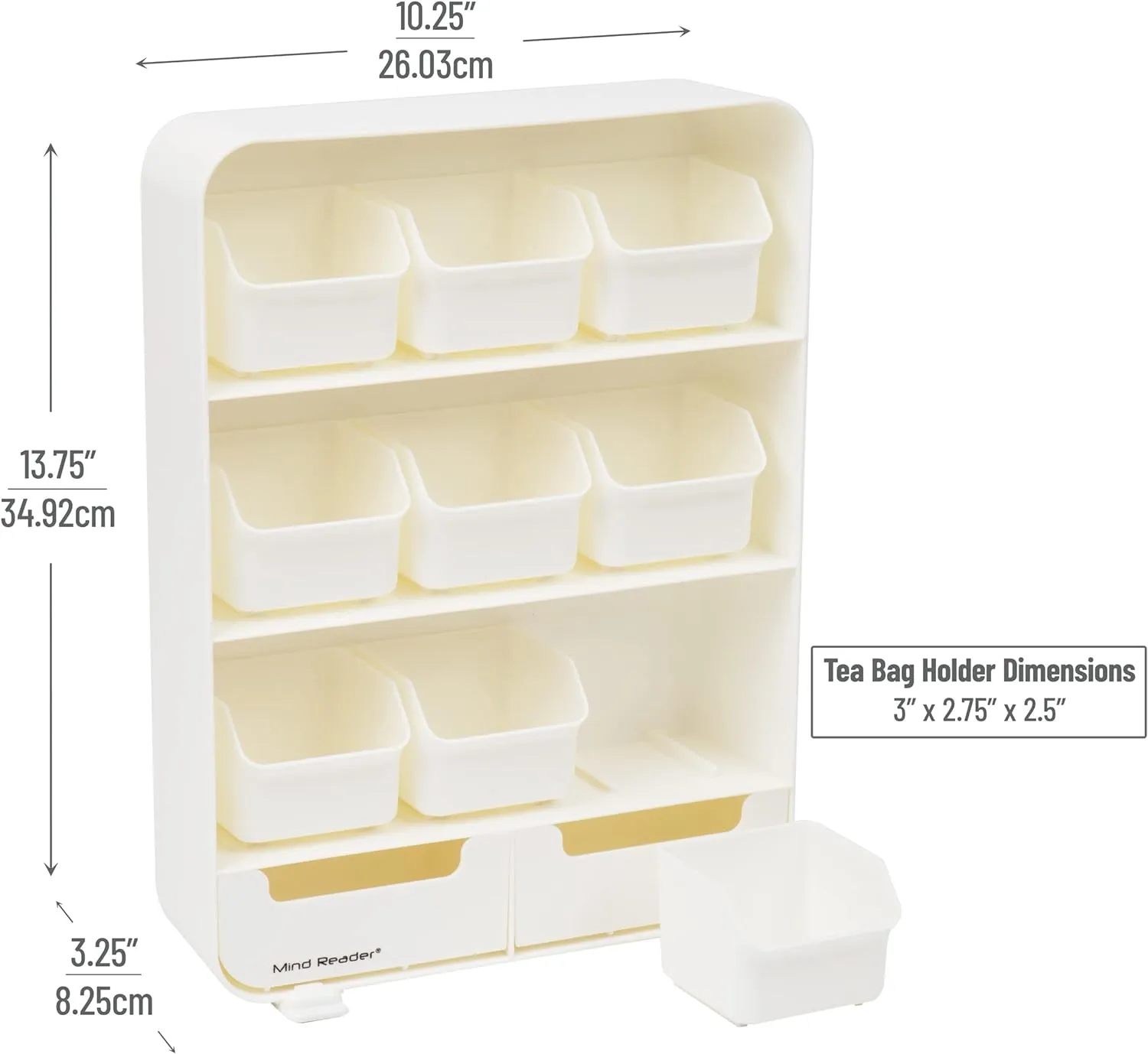 Mind Reader Bag, Tea Station Organizer Countertop Storage, Kitchen, Plastic, 10.25"L x 3.25"W x 13.75"H, White