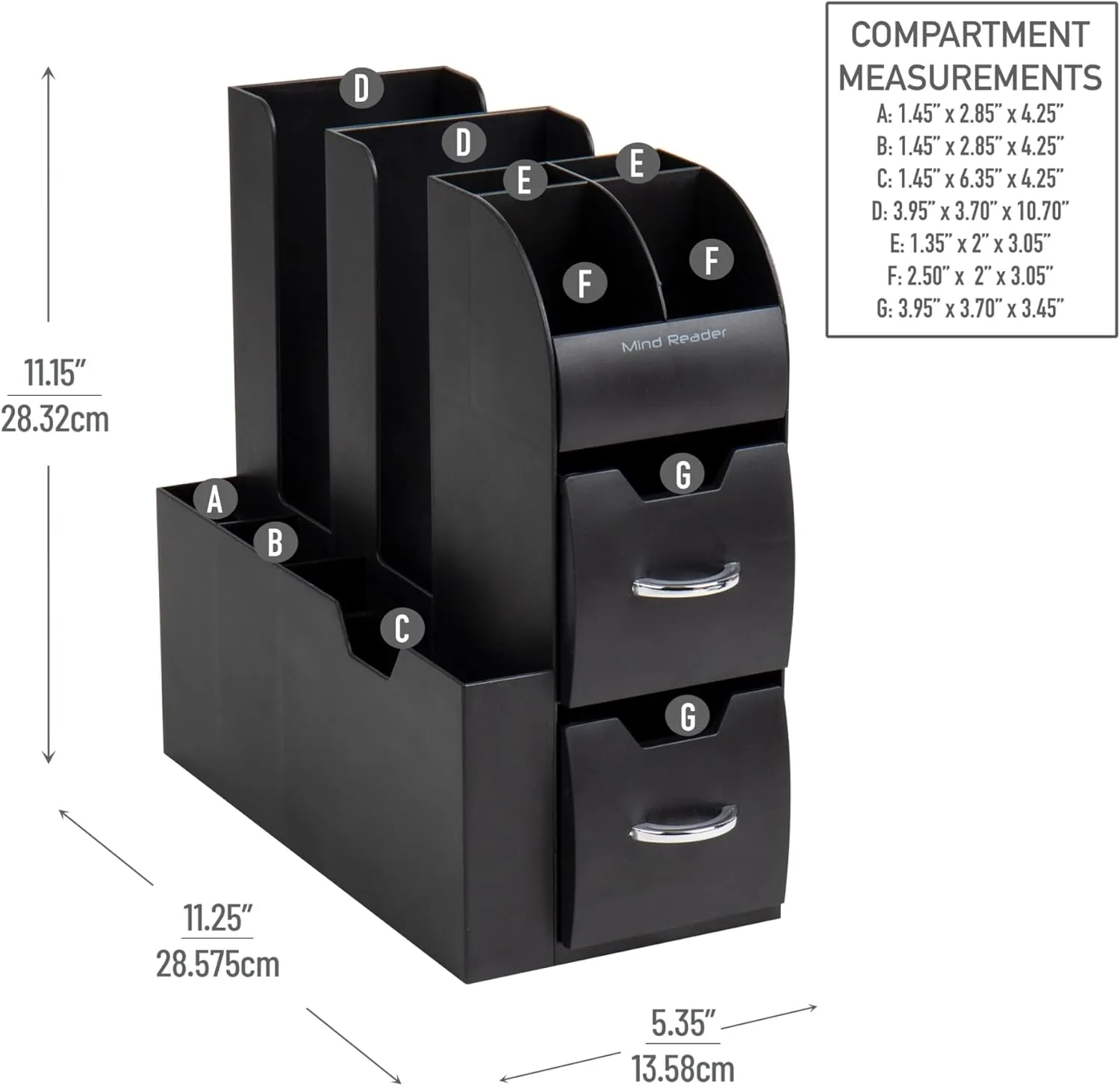Mind Reader Cup and Condiment Station, Countertop Organizer, Coffee Bar, Kitchen, 5.375" L x 12" W x 11.25" H, Set of 2, Black