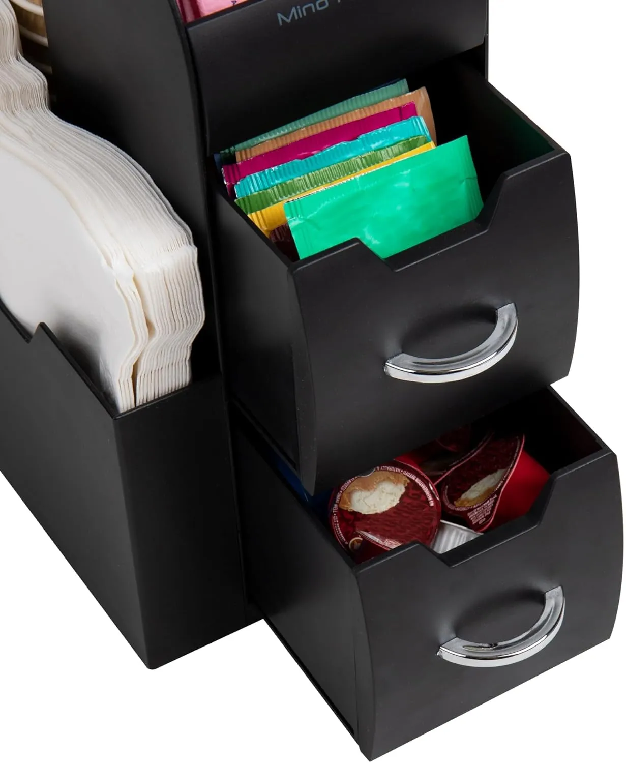 Mind Reader Cup and Condiment Station, Countertop Organizer, Coffee Bar, Kitchen, 5.375" L x 12" W x 11.25" H, Set of 2, Black