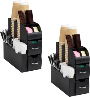 Mind Reader Cup and Condiment Station, Countertop Organizer, Coffee Bar, Kitchen, 5.375" L x 12" W x 11.25" H, Set of 2, Black