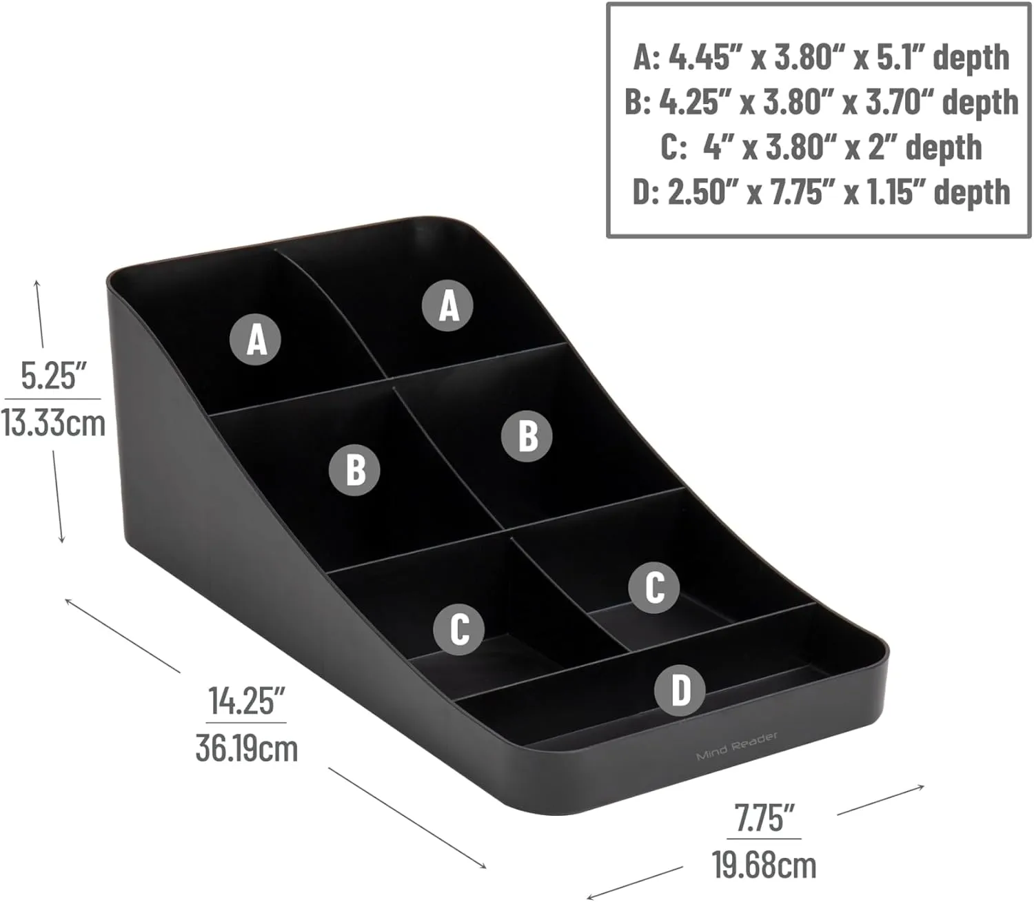 Mind Reader Cup and Condiment Station, Set of 2, Countertop Organizer, Coffee Bar, Kitchen, 7.25" L x 15.5" W x 5.25" H, Black