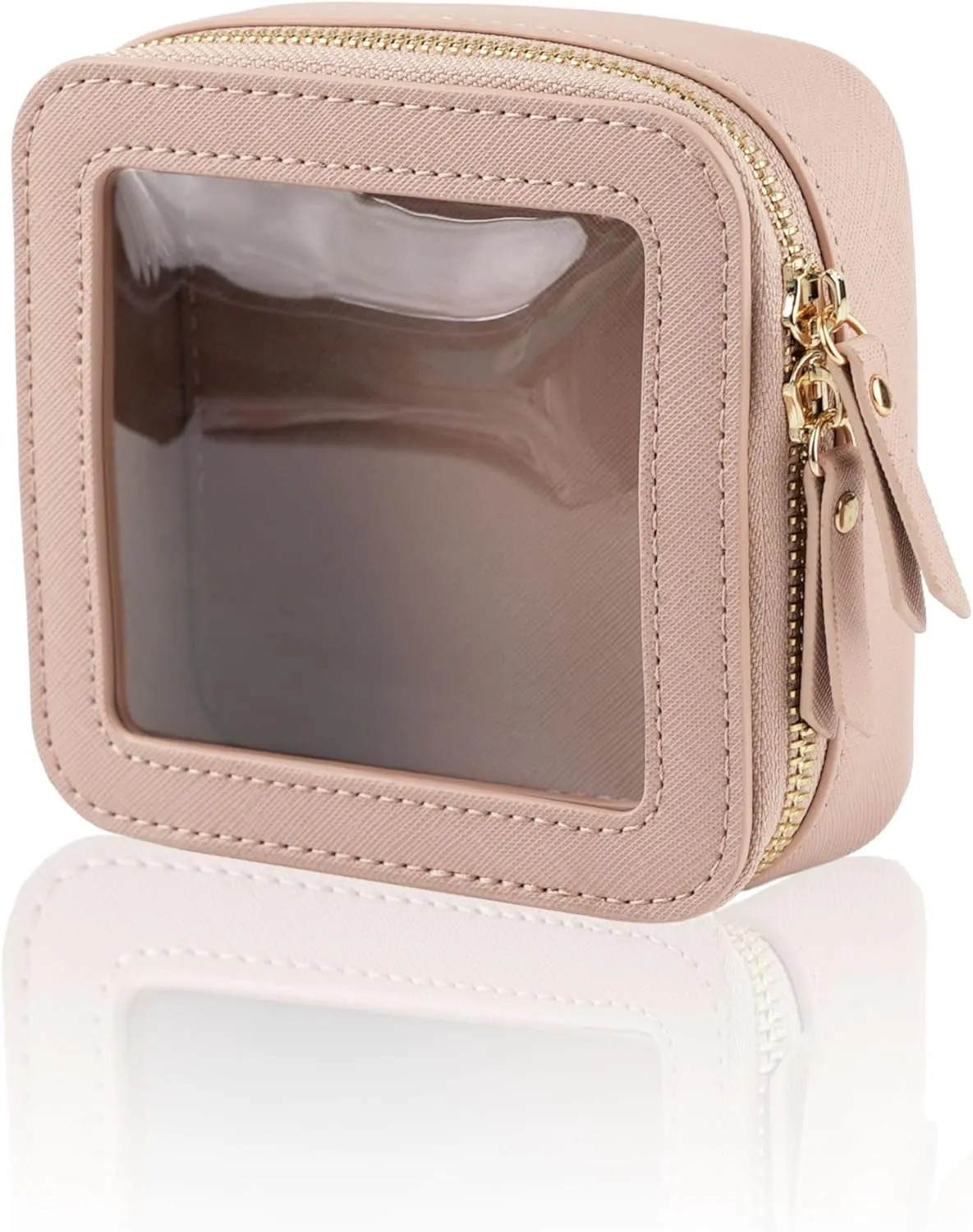 Mini Clear Makeup Bag for Purse, Cute Small Travel Cosmetic Bag with Visual Window & Dual Zippers, Makeup Pouch for Women (Pink, Mini)