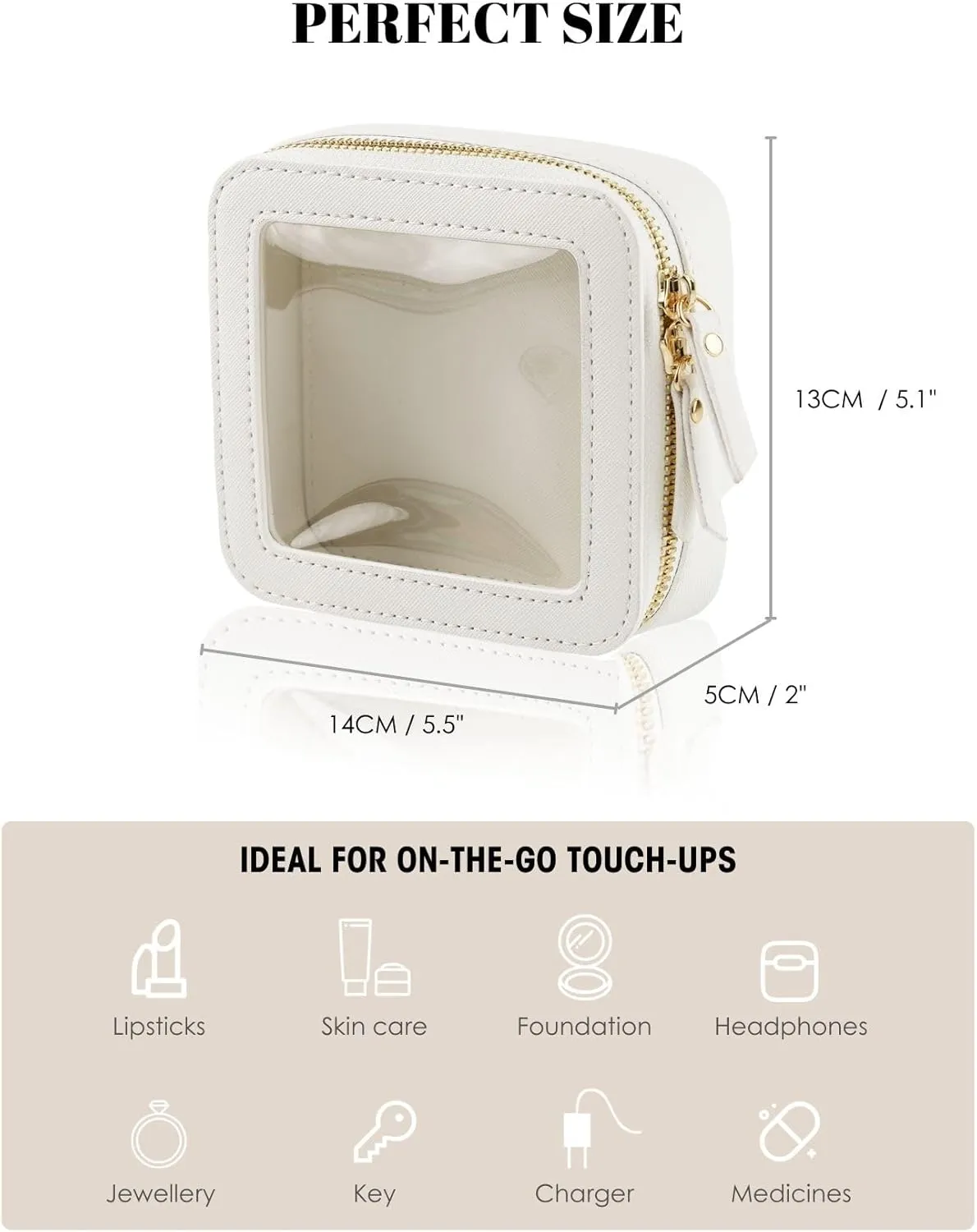Mini Clear Makeup Bag for Purse, Cute Small Travel Cosmetic Bag with Visual Window & Dual Zippers, Makeup Pouch for Women (Pink, Mini)