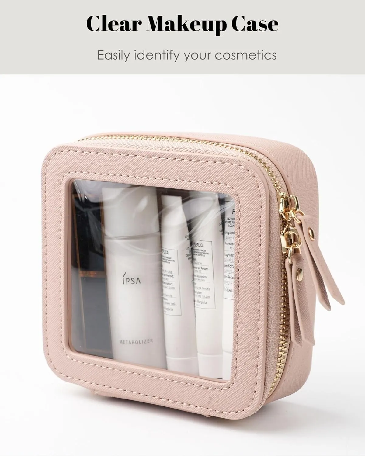 Mini Clear Makeup Bag for Purse, Cute Small Travel Cosmetic Bag with Visual Window & Dual Zippers, Makeup Pouch for Women (Pink, Mini)