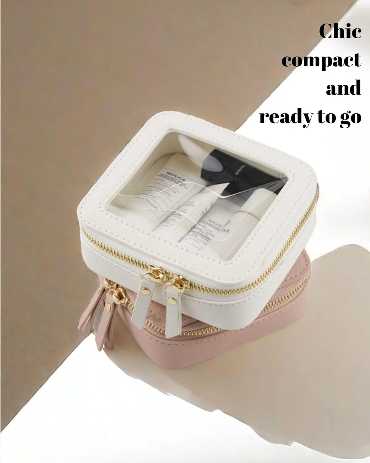 Mini Clear Makeup Bag for Purse, Cute Small Travel Cosmetic Bag with Visual Window & Dual Zippers, Makeup Pouch for Women (Pink, Mini)