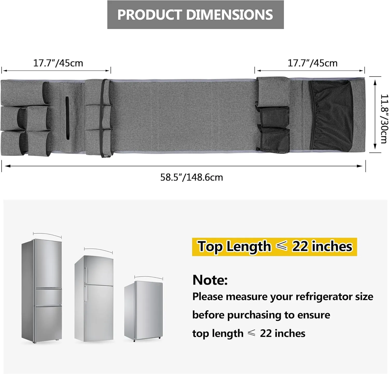 Mini Fridge Organizer, Dust Cover with 14 Pockets for Most Household Refrigerators, Hanging Mini Fridge Caddy Organizer Storage Bag for Dorm, Office, Kitchen, Home, School, Gray