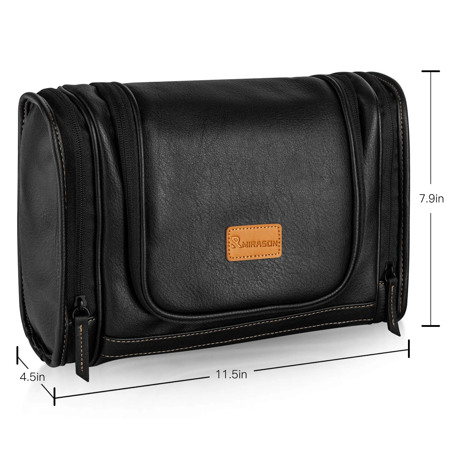 MIRASON Hanging Toiletry Bag for Men Dopp Kit Waterproof Leather Travel Organizer Bag with Sturdy Metal Hook and Handle for Bathroom Shower Cosmetics Camping Gift for Men (Black)