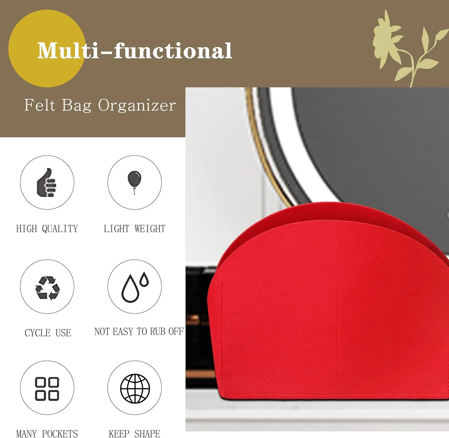 MISIXILE Felt Purse Alma BB PM Organizer Insert Shell Tote Organizer for Women Fits Alma BB PM Insert
