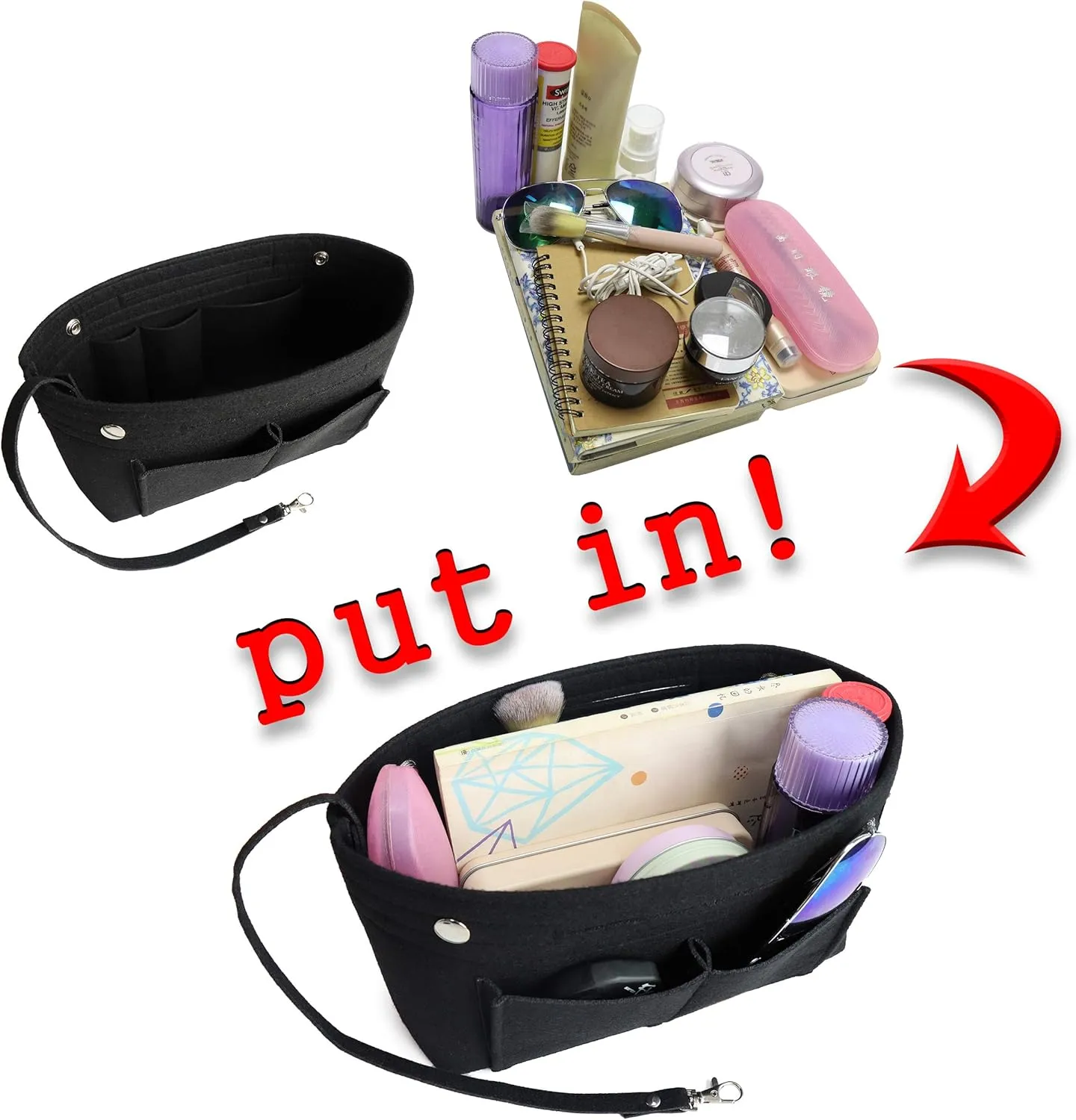 MISIXILE Felt Purse Organizer Insert Handbag Organizer,Tote Bag in Bag Organizer Fits Speedy Neverfull with Handles Keychain