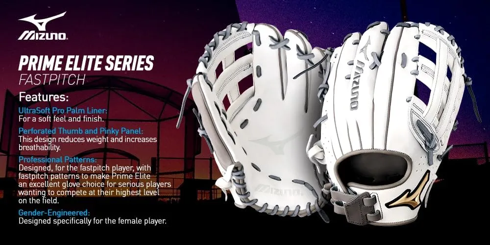 Mizuno Prime Elite Fastpitch Softball Glove Series I Oil Soft Plus Leather | Professional Patterns | Finger Core Technology |Ultra Soft Pro Palm Liner