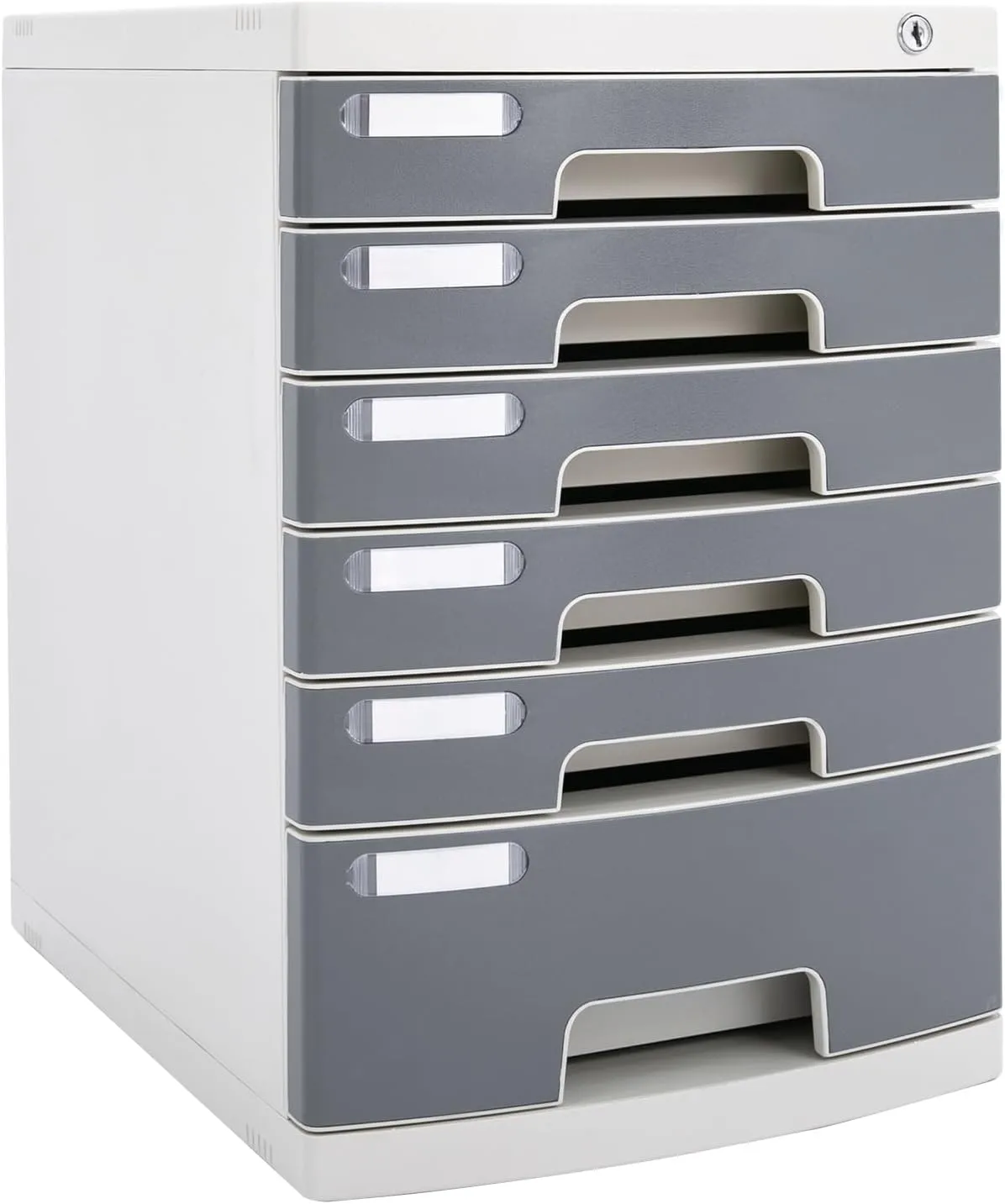 MOCHAG 6-Tier Desk Organizer with Drawers, Lockable Desk File Organizer A4 Drawer Cabinet Office Stationery Supplies Organizer, Plastic Desk Storage Box for Home Office School, 15.4*11.5*16.6in (Gray)