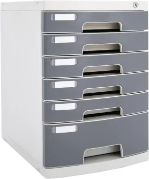 MOCHAG 6-Tier Desk Organizer with Drawers, Lockable Desk File Organizer A4 Drawer Cabinet Office Stationery Supplies Organizer, Plastic Desk Storage Box for Home Office School, 15.4*11.5*16.6in (Gray)