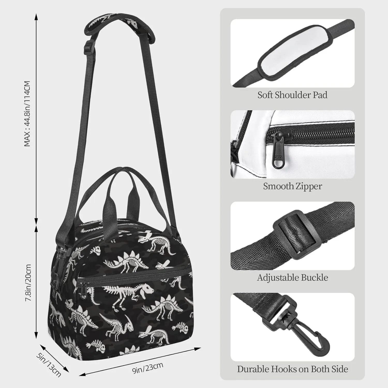 MOLAIGIN Camo Camouflage Military Dinosaur Skeleton Fossil Halloween Insulated Lunch With Adjustable Shoulder Strap Bag Reusable Lunch Box Cooler Tote Bag For Men Women
