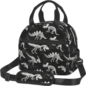 MOLAIGIN Camo Camouflage Military Dinosaur Skeleton Fossil Halloween Insulated Lunch With Adjustable Shoulder Strap Bag Reusable Lunch Box Cooler Tote Bag For Men Women