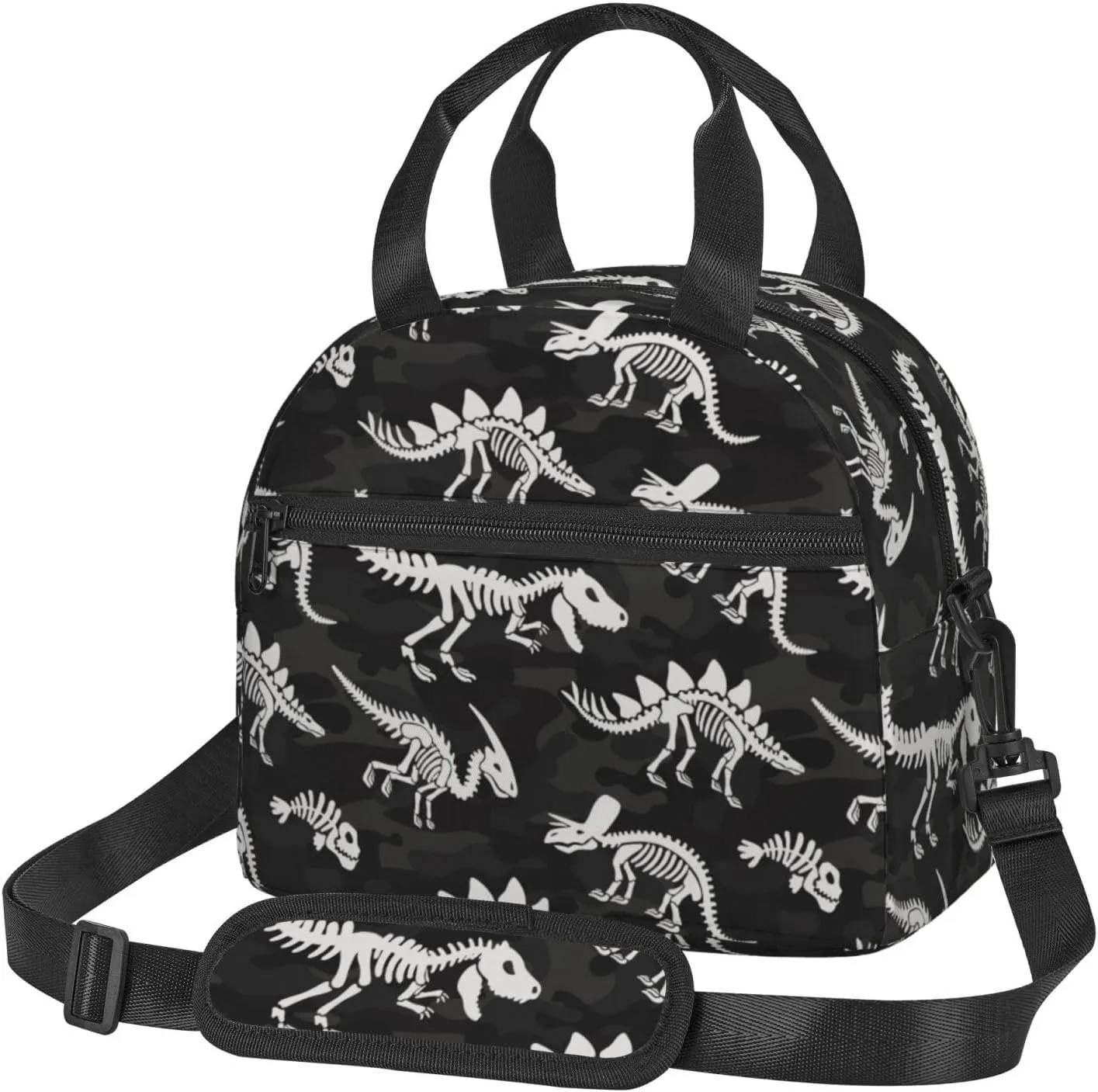 MOLAIGIN Camo Camouflage Military Dinosaur Skeleton Fossil Halloween Insulated Lunch With Adjustable Shoulder Strap Bag Reusable Lunch Box Cooler Tote Bag For Men Women