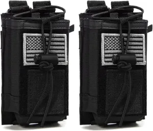 Molle Radio Pouch Tactical Radio Holder Case Radio Holster Bag Military Heavy Duty for Two Way Walkie Talkies Outdoor Sports Adjustable Elastic Cord with 2 Pack Patch