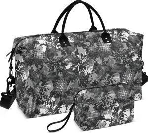 Monochrome Gray Camouflage Splattered Duffel Bag Womens Cosmetic Set, Print Sports Dance Bag Carry on for Airplane