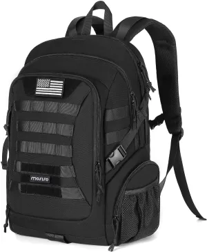 MOSISO Tactical Backpack, 2-Layer Multifuntional Large Rucksack Daypack Adjustable Shoulder Back Pack Bag with Side Bottle Holder & USA Flag for Sport Outdoor Hiking Camping Training, Black