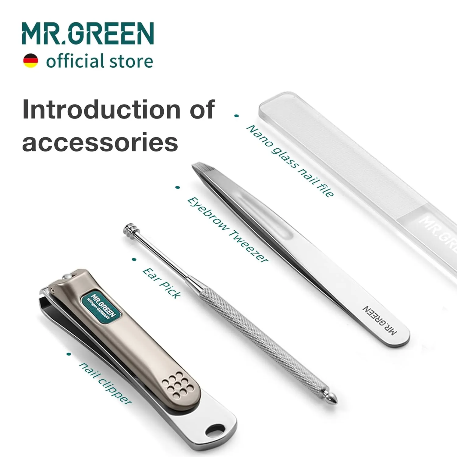 MR.GREEN Colorful Manicure Set Practical Pedicure Kits Nail Clippers Personal Care Tools Facial Hair Scissors with Fashion Case (Mr-6681 Green)