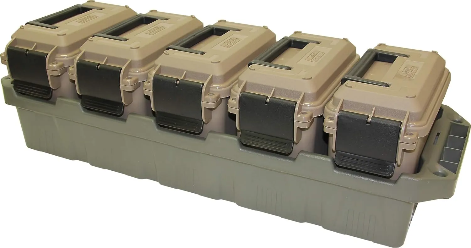 MTM AC5C 5-Can Ammo Crate Mini & Walker's Razor Slim Folding Electronic Ear Protection with Sound Activated 23dB Noise Reduction and Sound Amplification, Tan Patriot