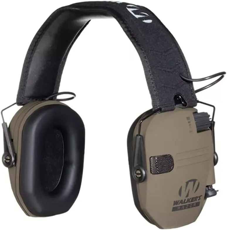 MTM AC5C 5-Can Ammo Crate Mini & Walker's Razor Slim Folding Electronic Ear Protection with Sound Activated 23dB Noise Reduction and Sound Amplification, Tan Patriot