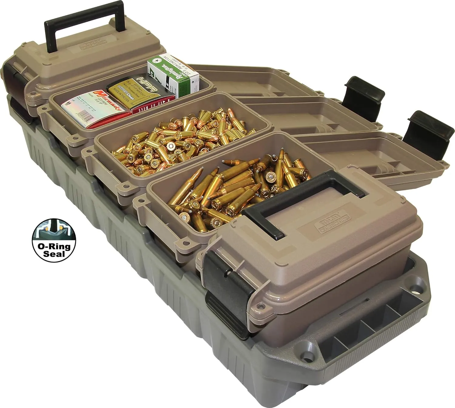 MTM AC5C 5-Can Ammo Crate Mini & Walker's Razor Slim Folding Electronic Ear Protection with Sound Activated 23dB Noise Reduction and Sound Amplification, Tan Patriot